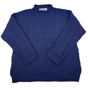 ARAN CRAFTS Sweater 100% Wool Knit Ireland Blue